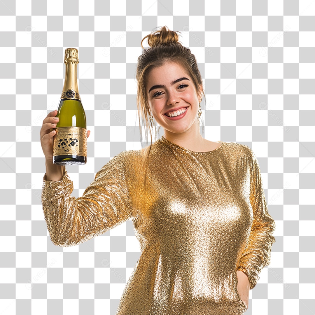 Mulher com Champanhe nas Mãos PNG Transparente