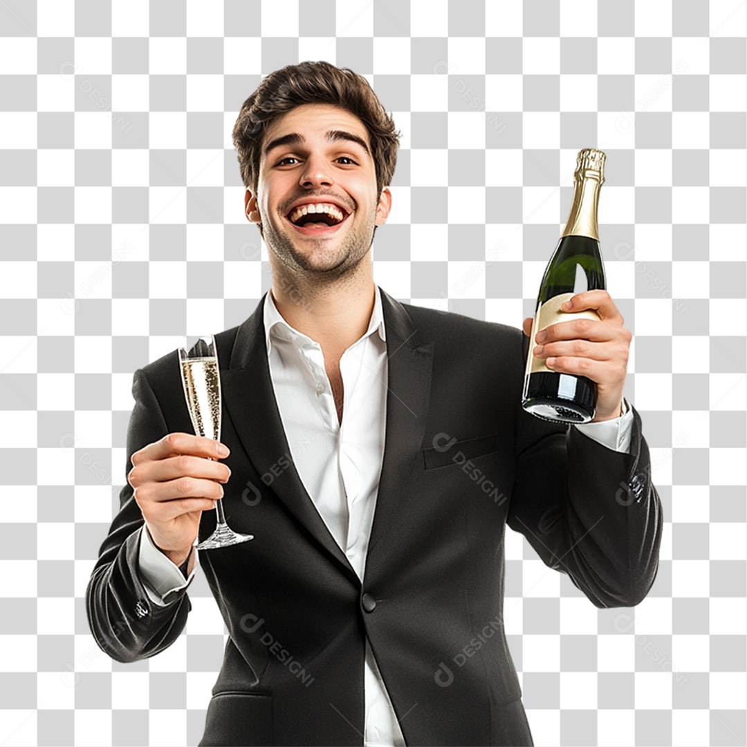 Homem com Champanhe nas Mãos PNG Transparente