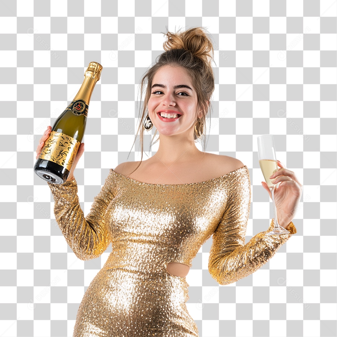 Woman with Cup and Champagne at PNG Hands Transparent
