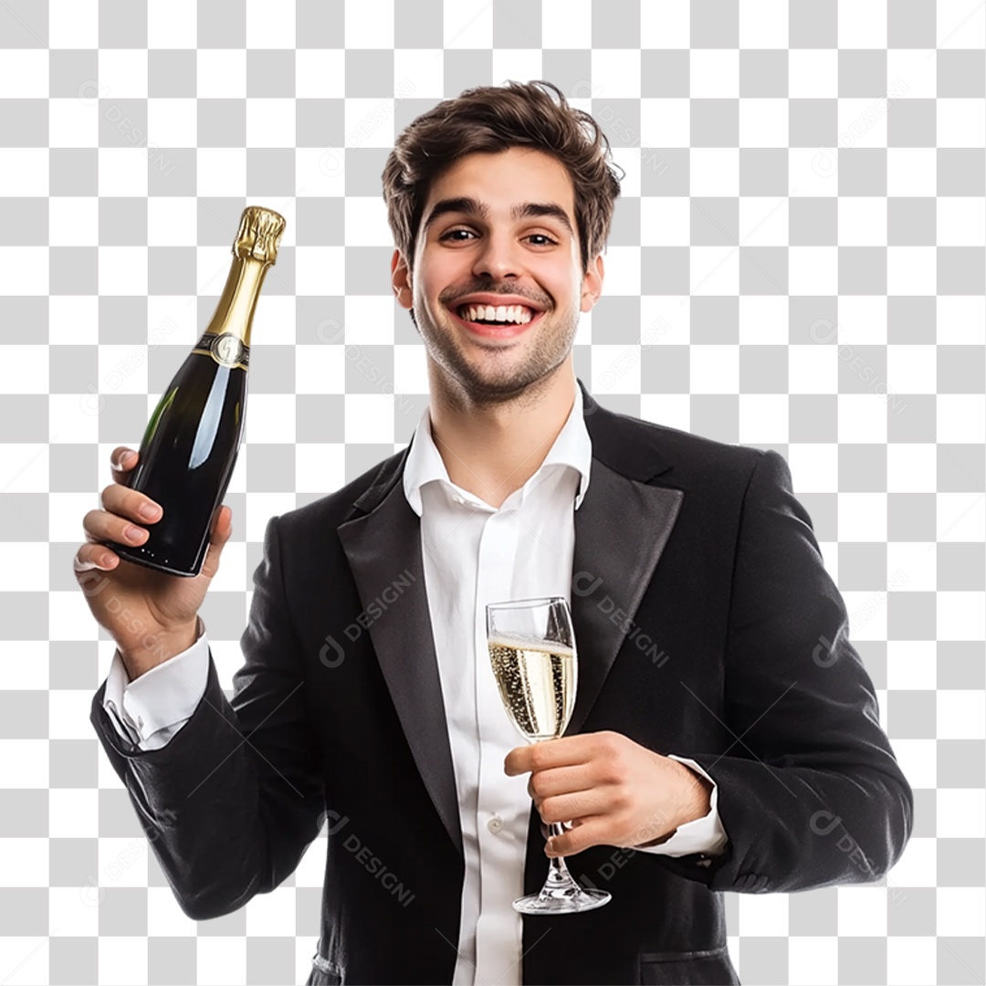 Homem com Champanhe nas Mãos PNG Transparente