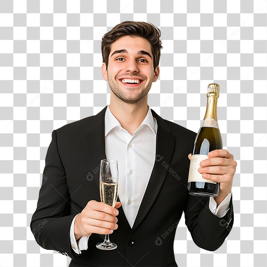 Homem com Champanhe nas Mãos PNG Transparente