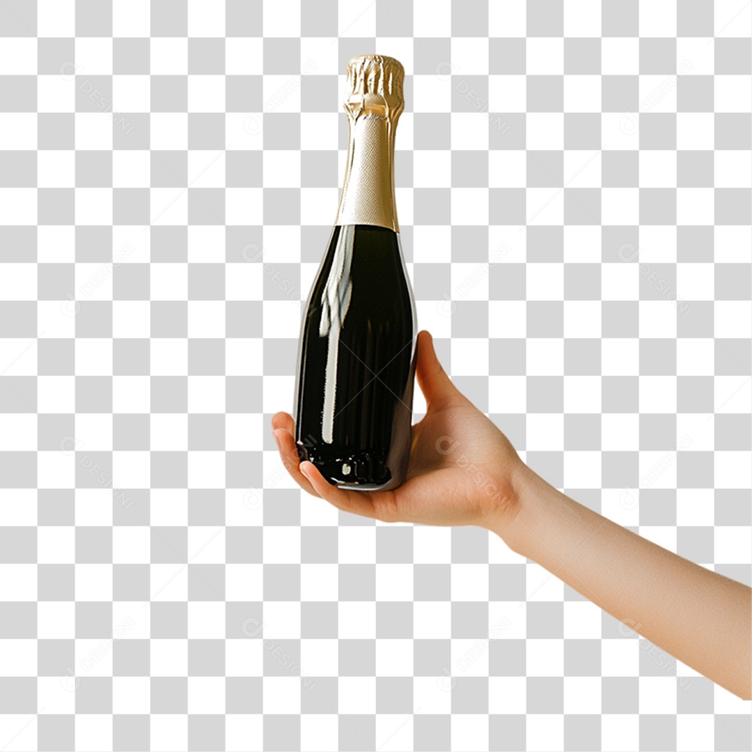 Mão Segurando Garrafa de Champanhe PNG Transparente