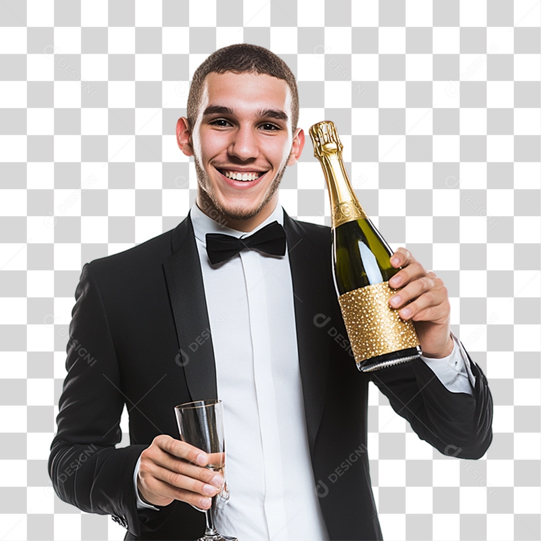 Homem com Champanhe nas Mãos PNG Transparente