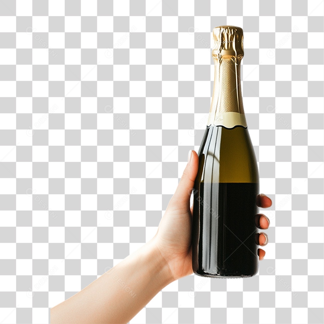 Mão Segurando Garrafa de Champanhe PNG Transparente