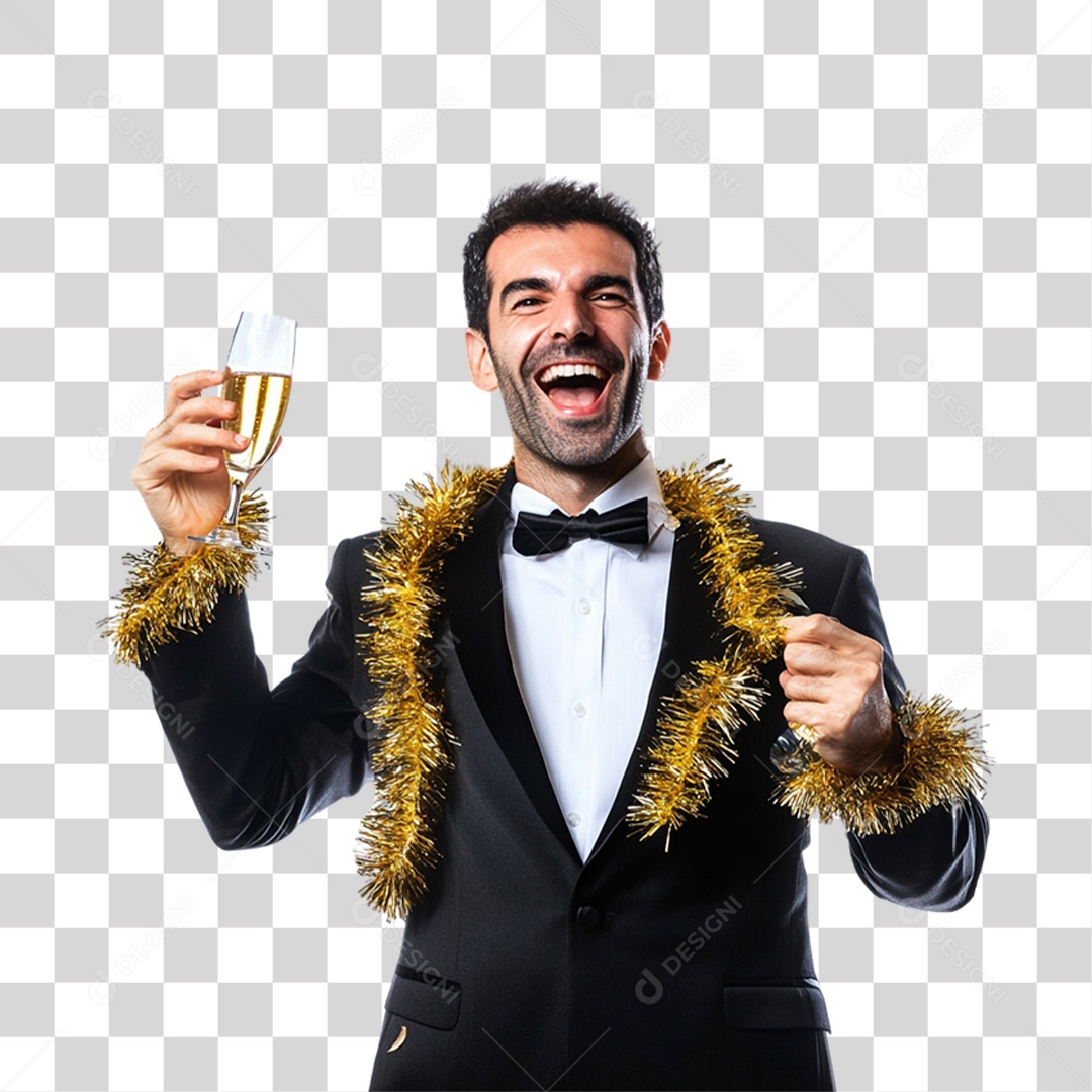 Homem com Champanhe nas Mãos PNG Transparente