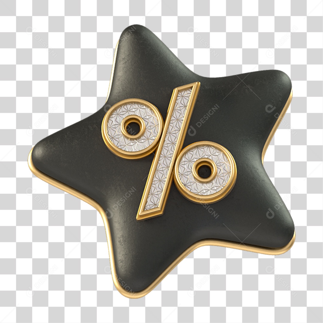 Elemento 3D Estrela com Símbolo de % Porcentagem PNG Transparente