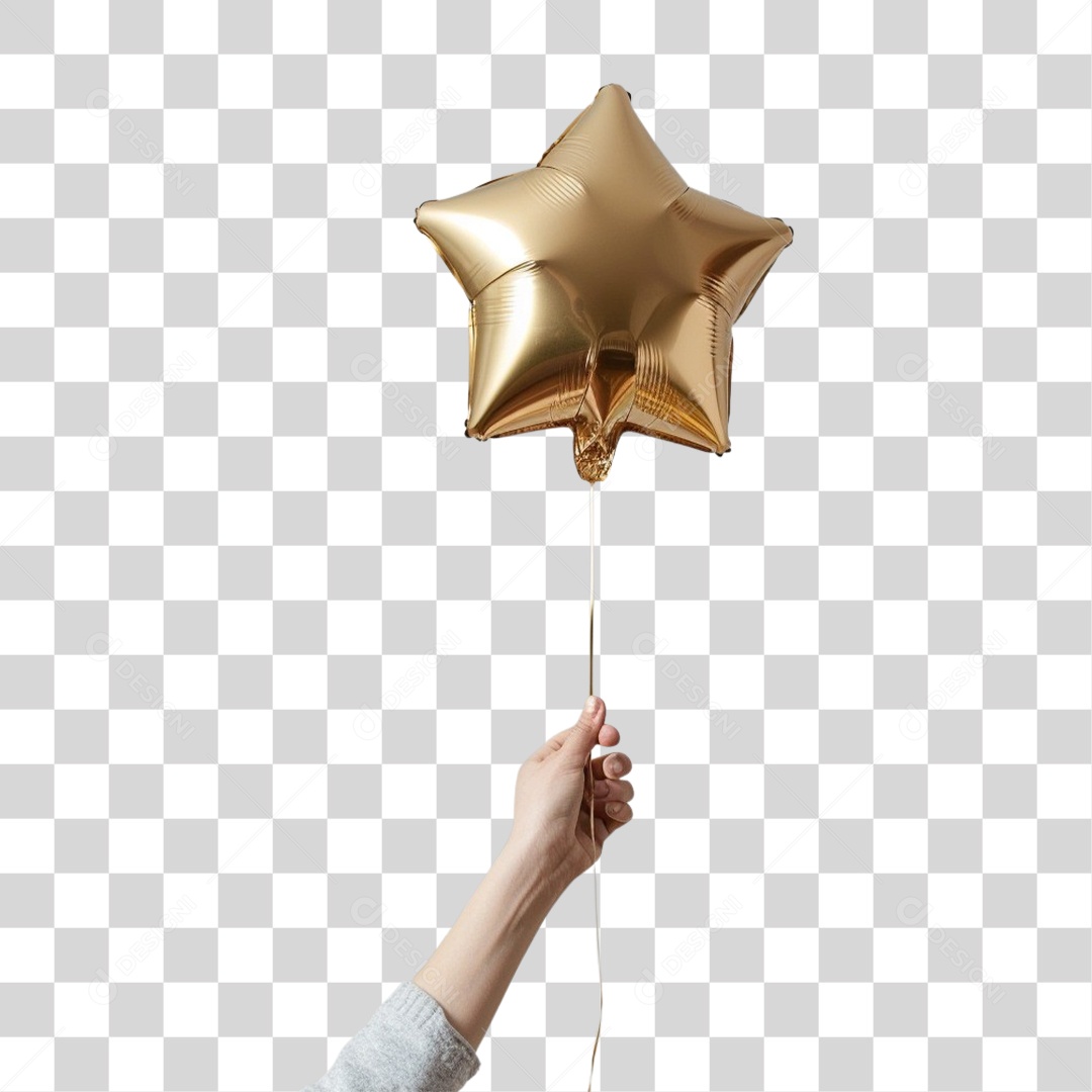 Mão segurando Balão Estrela Dourada PNG Transparente