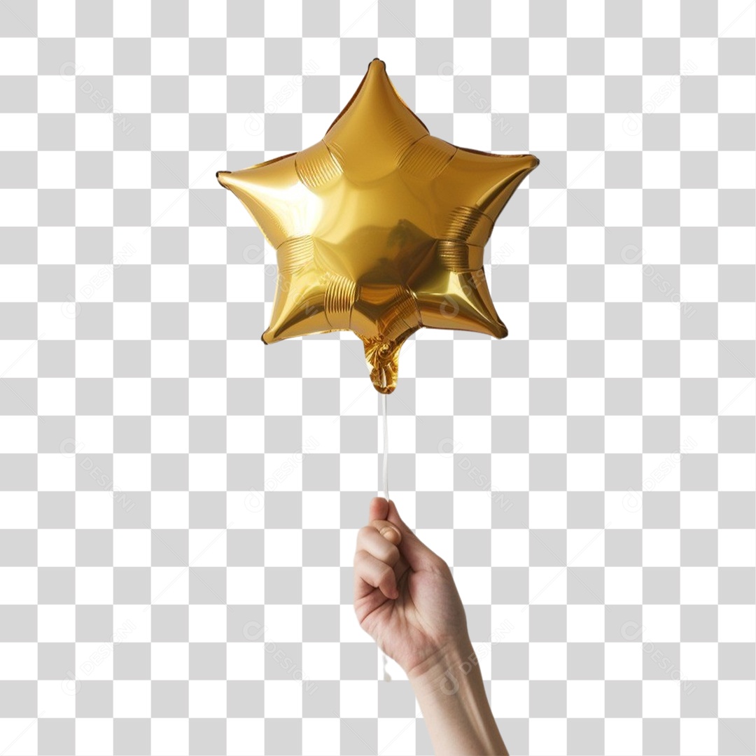 Mão segurando Balão Estrela Dourada PNG Transparente