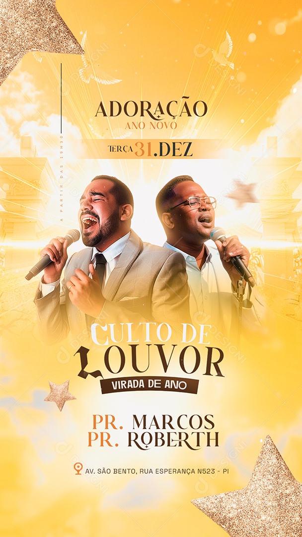 Story Gospel Culto de Louvor Virada de Ano Social Media PSD Editável