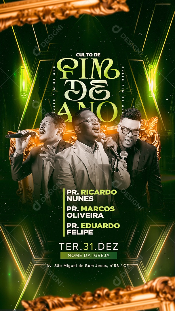 Story Gospel Culto da Virada Social Media PSD Editável