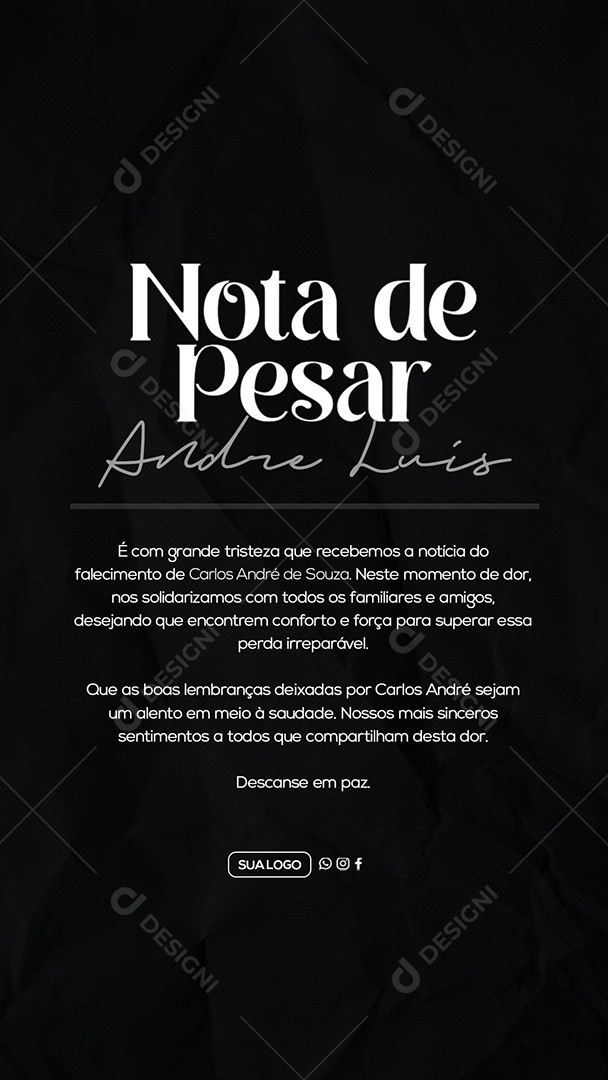 Story Nota de Pesar Social Media PSD Editável