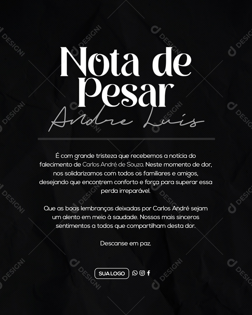 Nota de Pesar Social Media PSD Editável