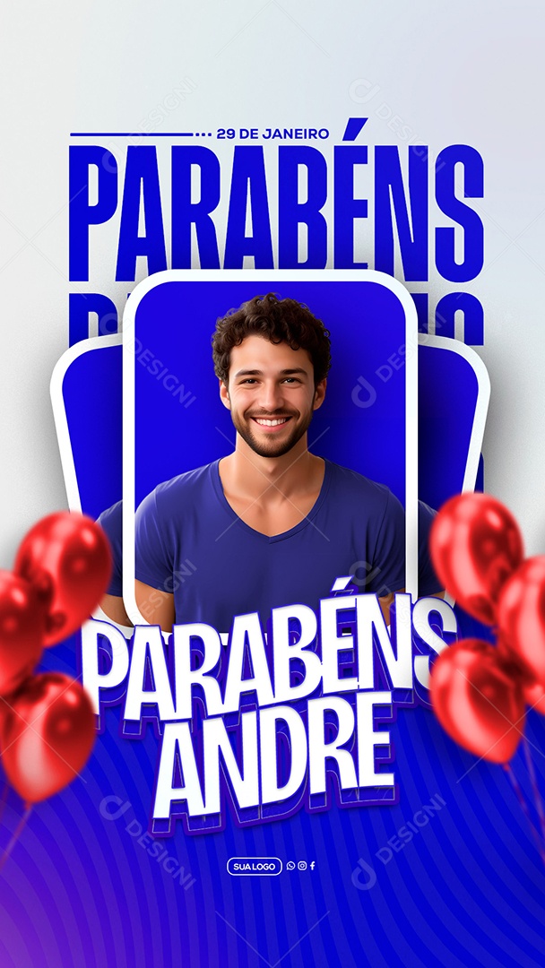 Story Parabéns André Feliz Aniversario Social Media PSD Editável