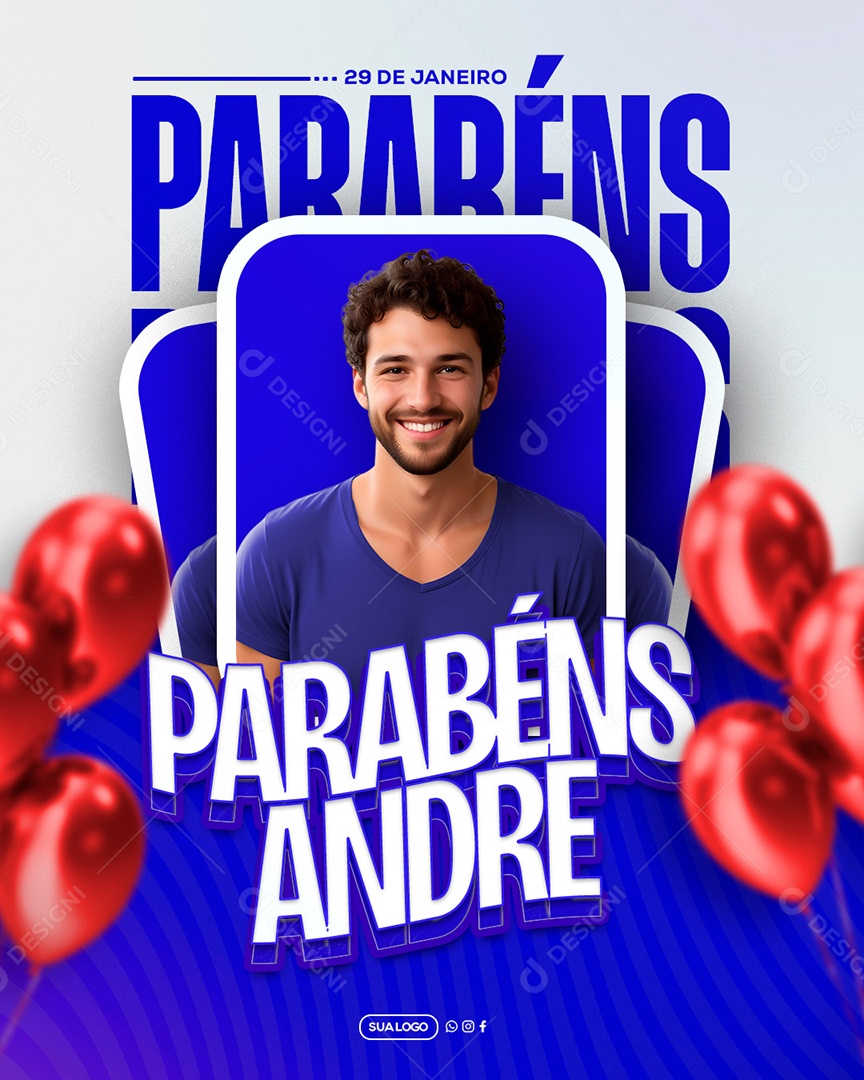 Parabéns André Feliz Aniversario Social Media PSD Editável