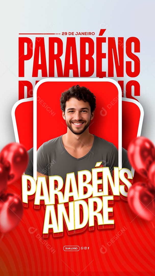 Story Parabéns André Feliz Aniversario Social Media PSD Editável