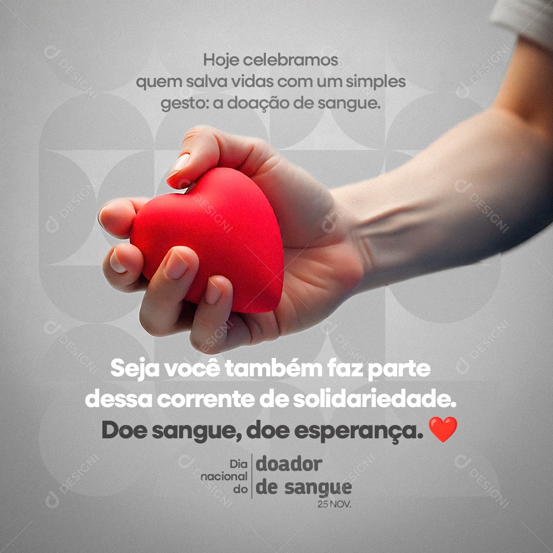 Dia Nacional do Doador de Sangue 25 de Novembro Social Media PSD Editável