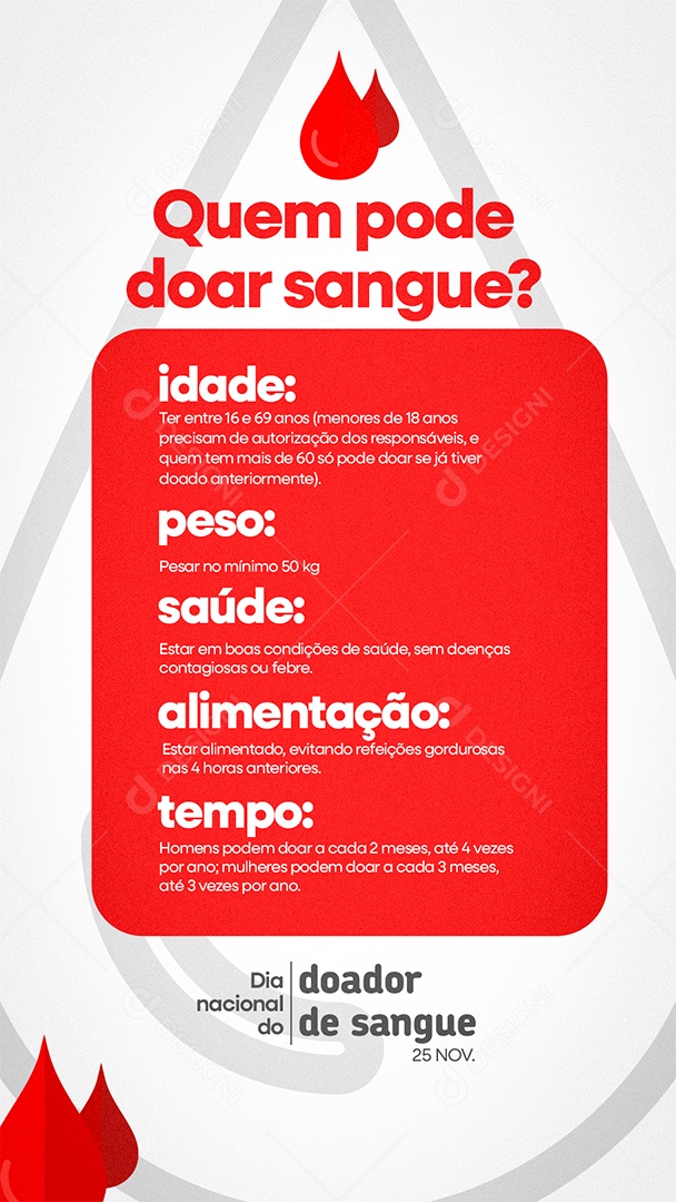 Story Dia Nacional do Doador de Sangue 25 de Novembro Social Media PSD Editável
