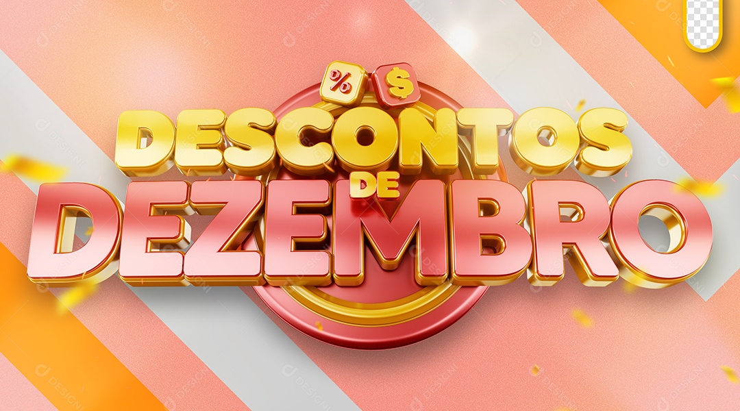 Selo 3D Descontos de Dezembro PNG Transparente