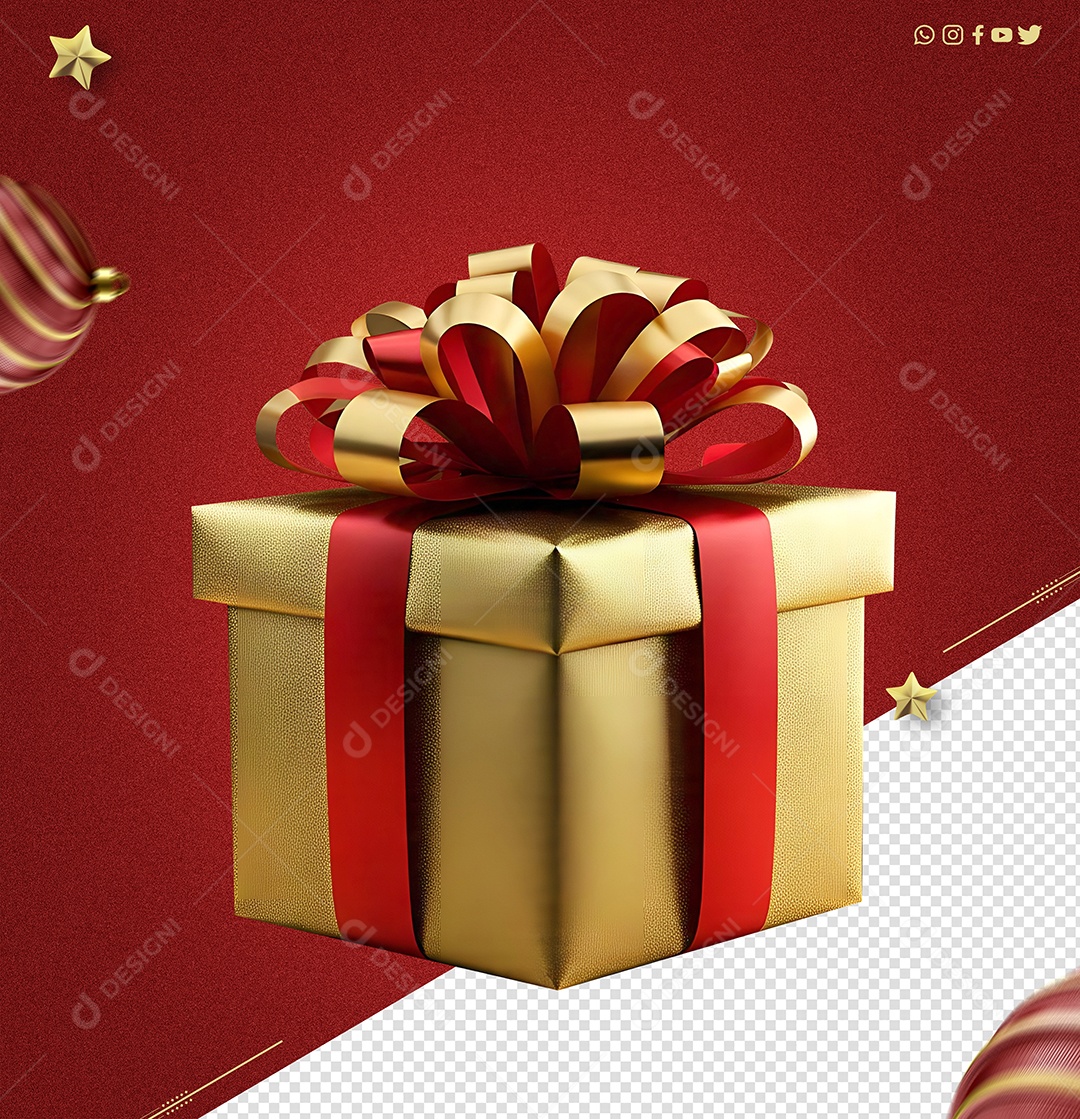 Elemento 3D Caixa de Presente Enfeite de Natal para Composição PSD
