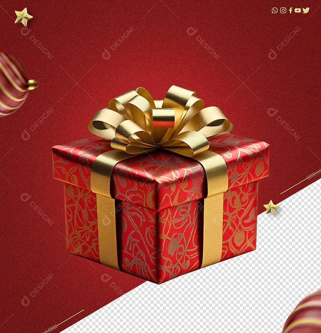 Elemento 3D Caixa de Presente Enfeite de Natal para Composição PSD