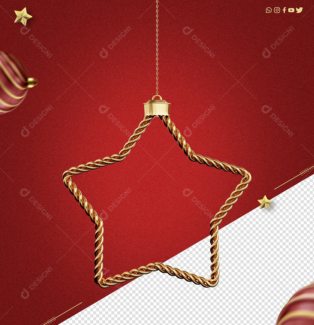 Elemento 3D Estrela de Natal para Composição PSD