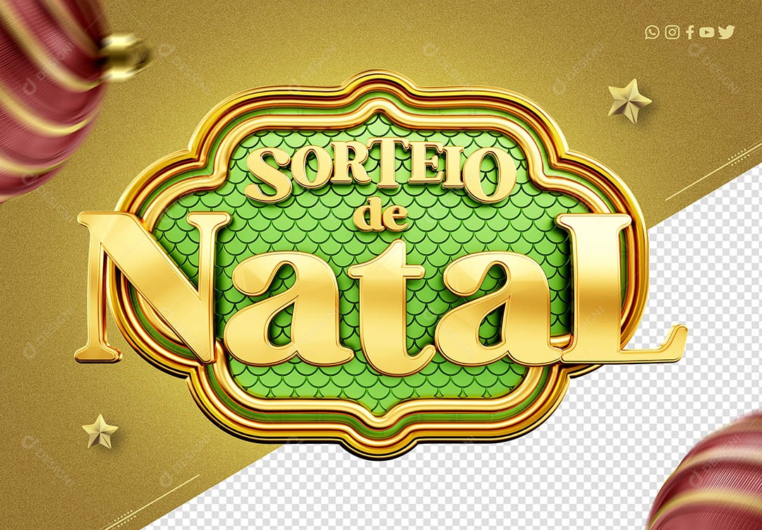 Sorteio de Natal Selo 3D Verde e Dourado para Composição PSD