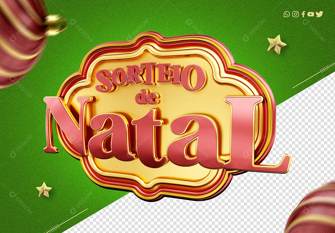 Sorteio de Natal Selo 3D Verde e Dourado e Vermelho para Composição PSD