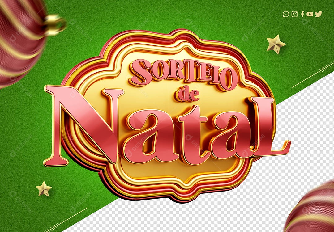 Sorteio de Natal Selo 3D Verde Dourado e Vermelho para Composição PSD