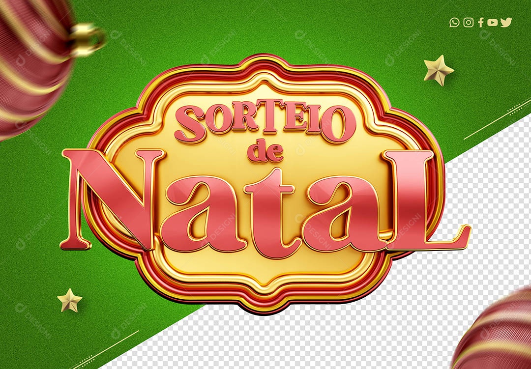 Sorteio de Natal Selo 3D Verde Dourado e Vermelho para Composição PSD