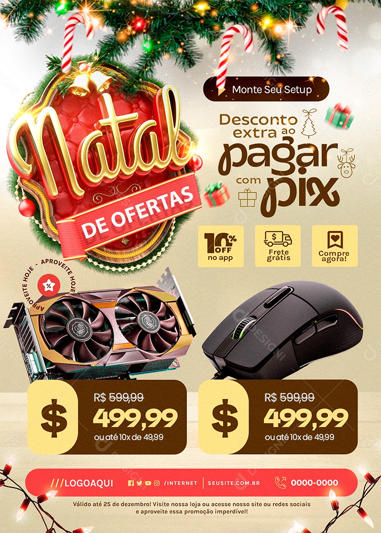 Flyer Natalino Loja de Eletrônicos Cooler Mouse Natal de Ofertas Social Media PSD Editável