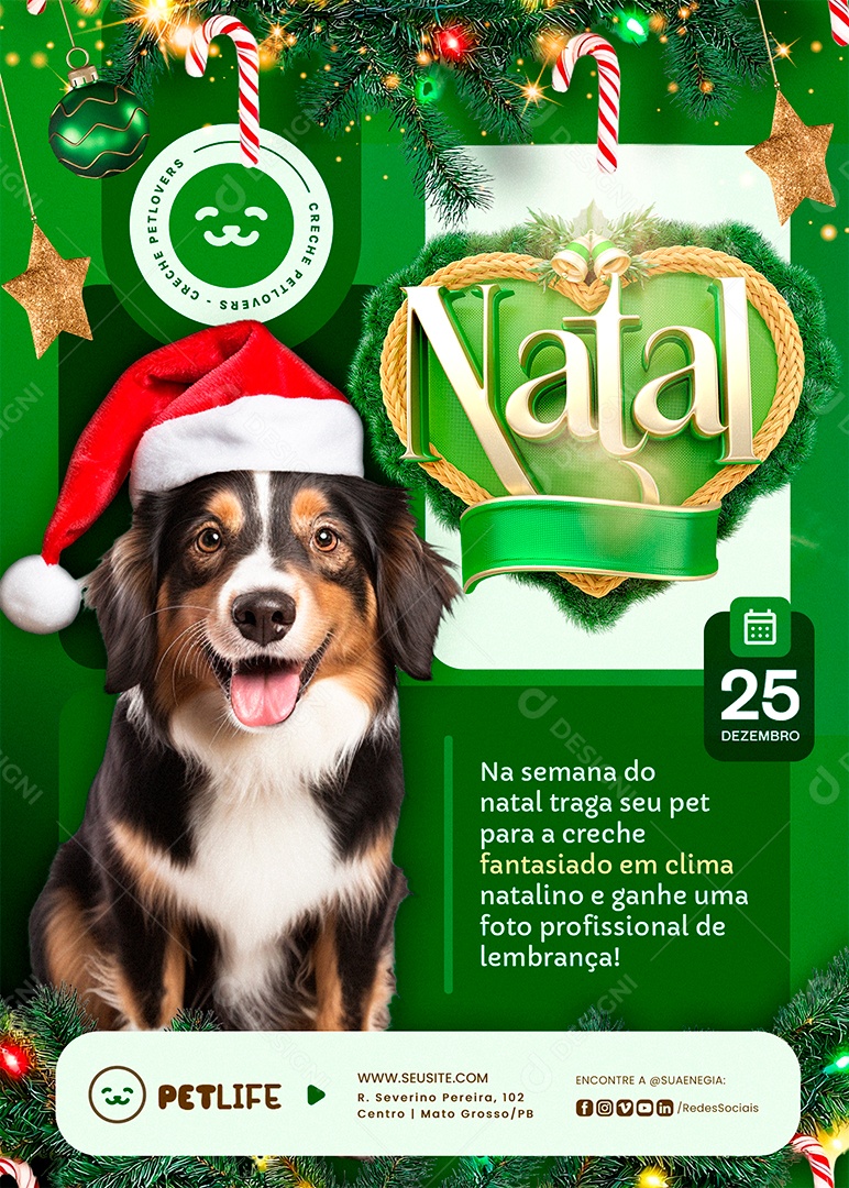 Flyer Natalino Petshop Fantasiado em Clima Social Media PSD Editável