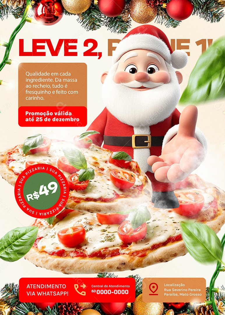 Flyer Natalino Pizzaria Leve Dois Pague Um Social Media PSD Editável