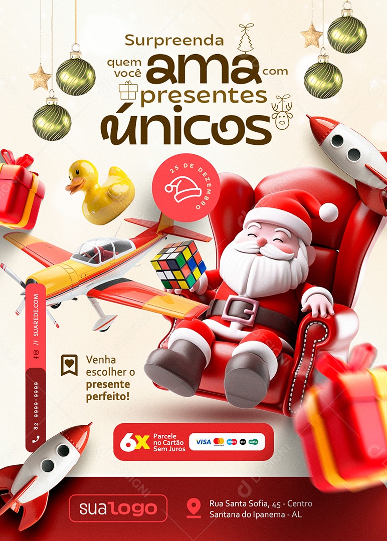 Flyer Natalino Loja de Brinquedos Parcele no Cartão Social Media PSD Editável