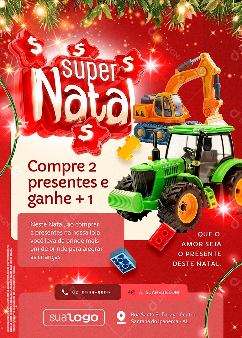 Flyer Natalino Loja de Brinquedos Super Natal Social Media PSD Editável