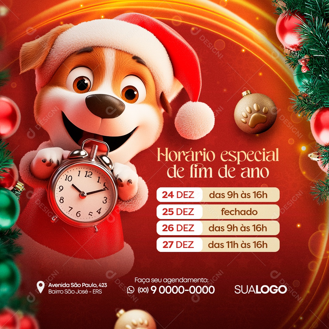 Horário de Funcionamento Especial de Fim de Ano Social Media PSD Editável