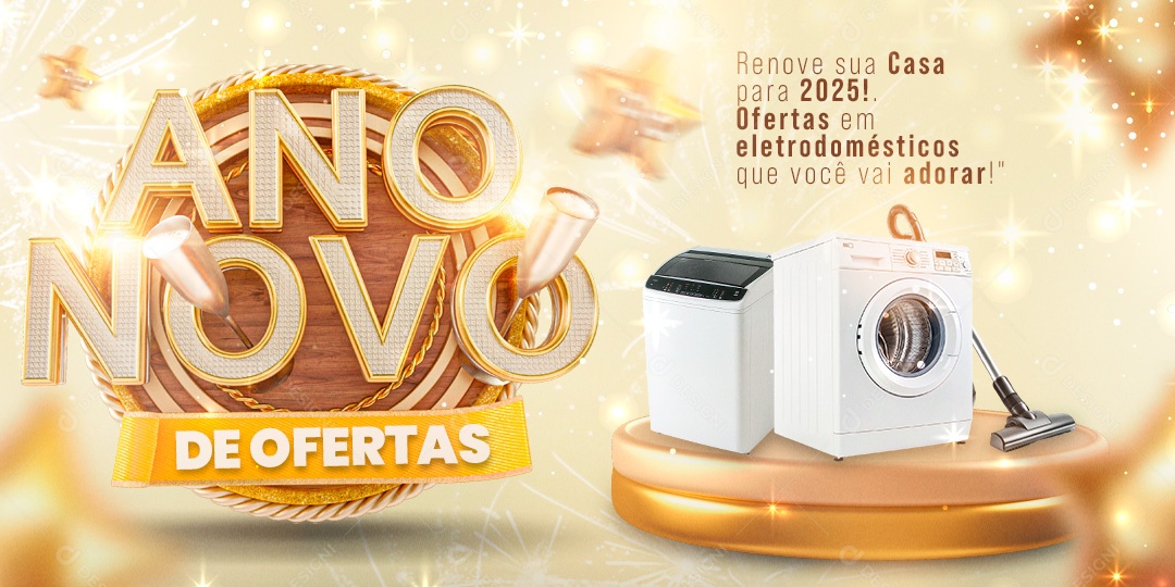 Banner Ano Novo de Ofertas Eletrodomésticos Social Media PSD Editável