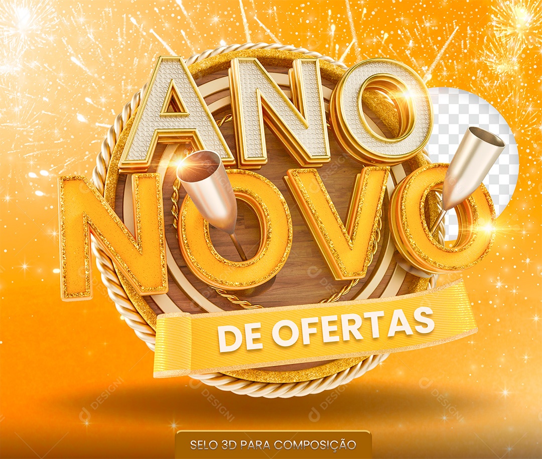 Ano Novo de Ofertas Selo 3D para Composição PSD