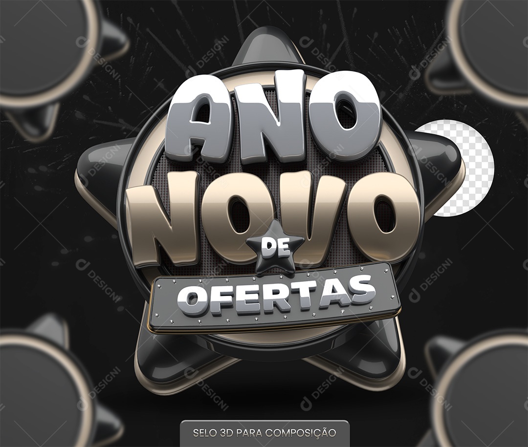 Selo 3D Ano Novo de Ofertas para Composição PSD