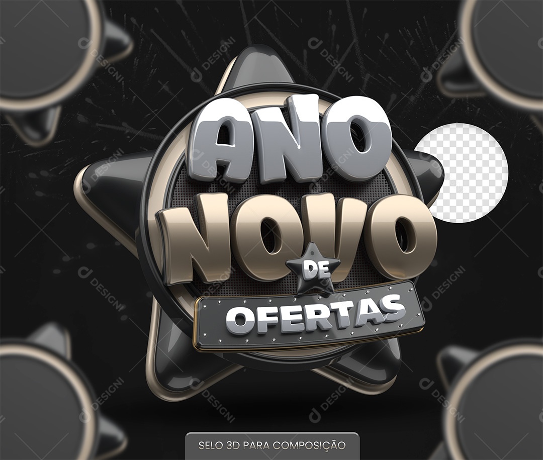 Ano Novo de Ofertas Selo 3D para Composição PSD