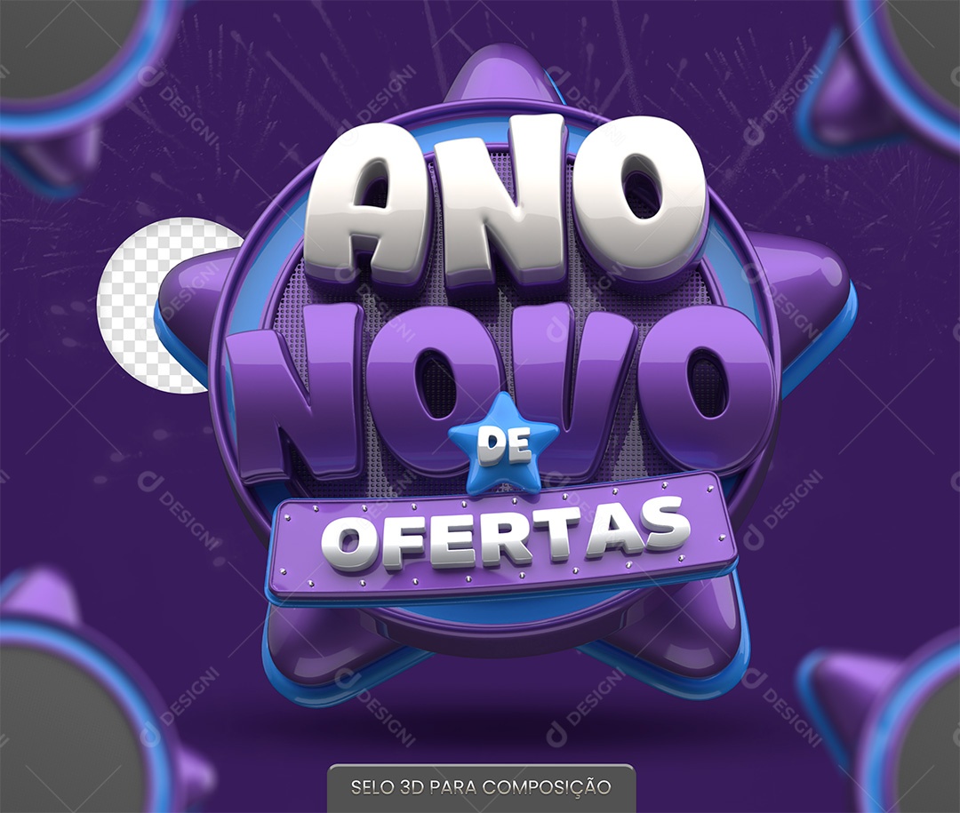 Ano Novo de Ofertas Selo 3D Roxo para Composição PSD