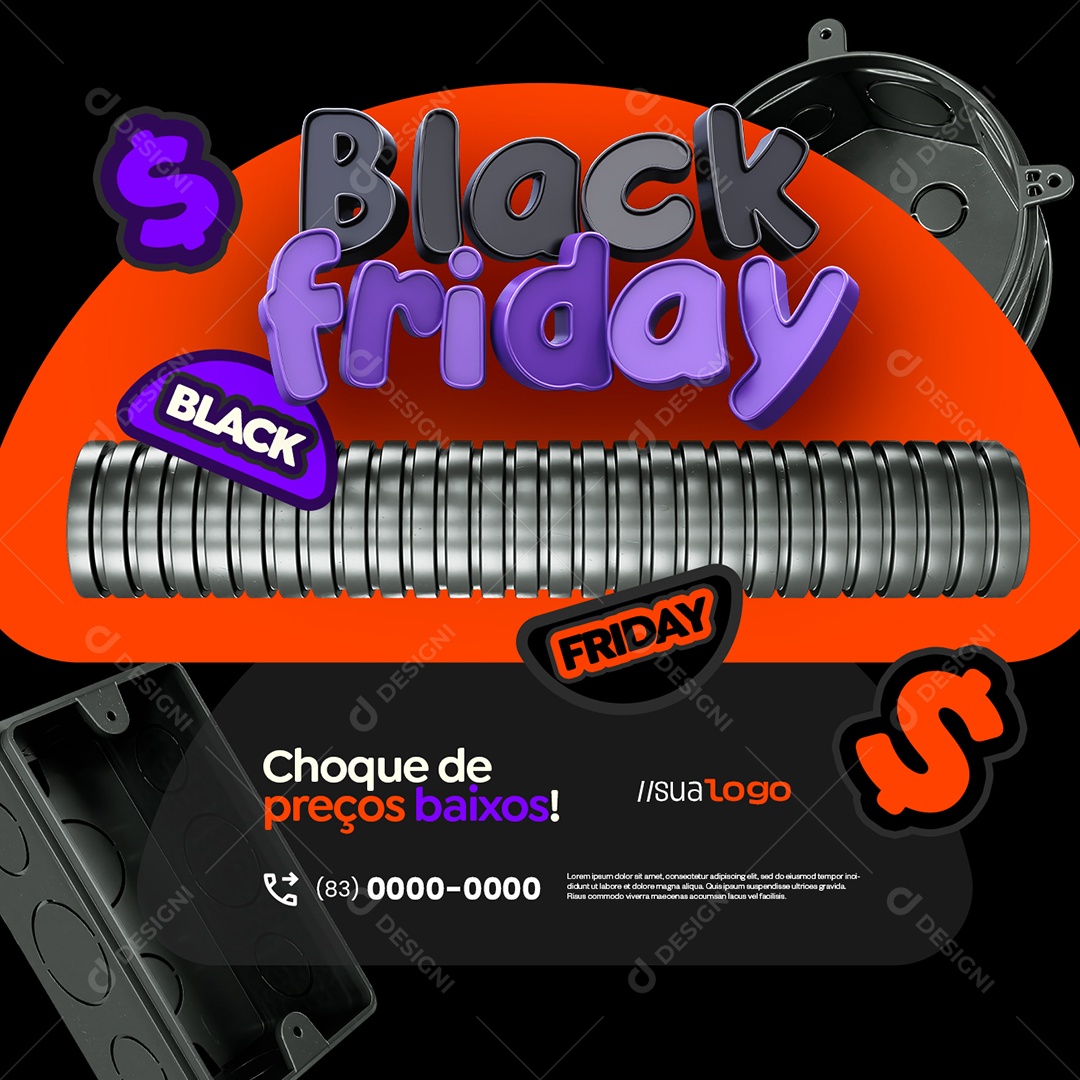 Black Friday Loja de Materiais Elétricos Choque de Preços Baixos Social Media PSD Editável