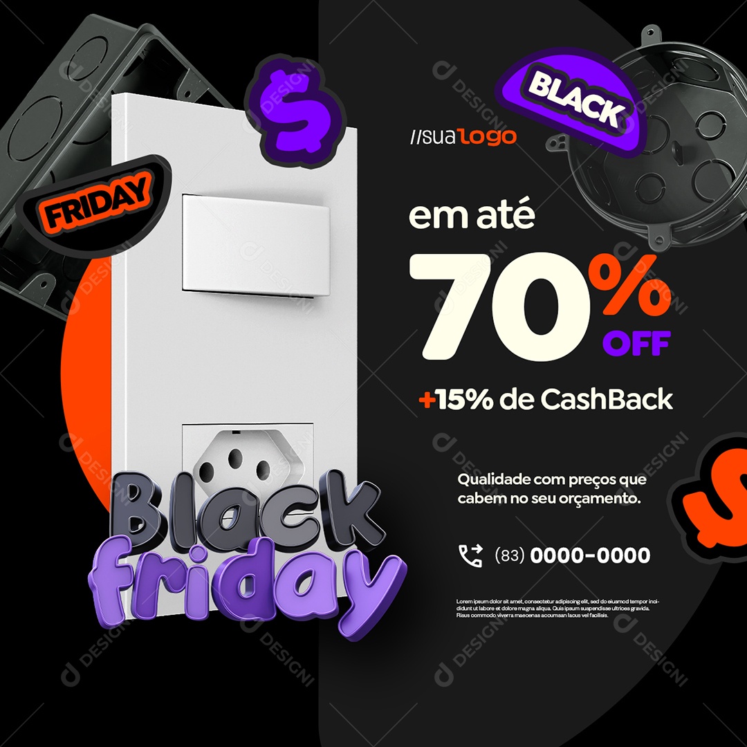 Black Friday Loja de Materiais Elétricos em Até 70% Off Social Media PSD Editável