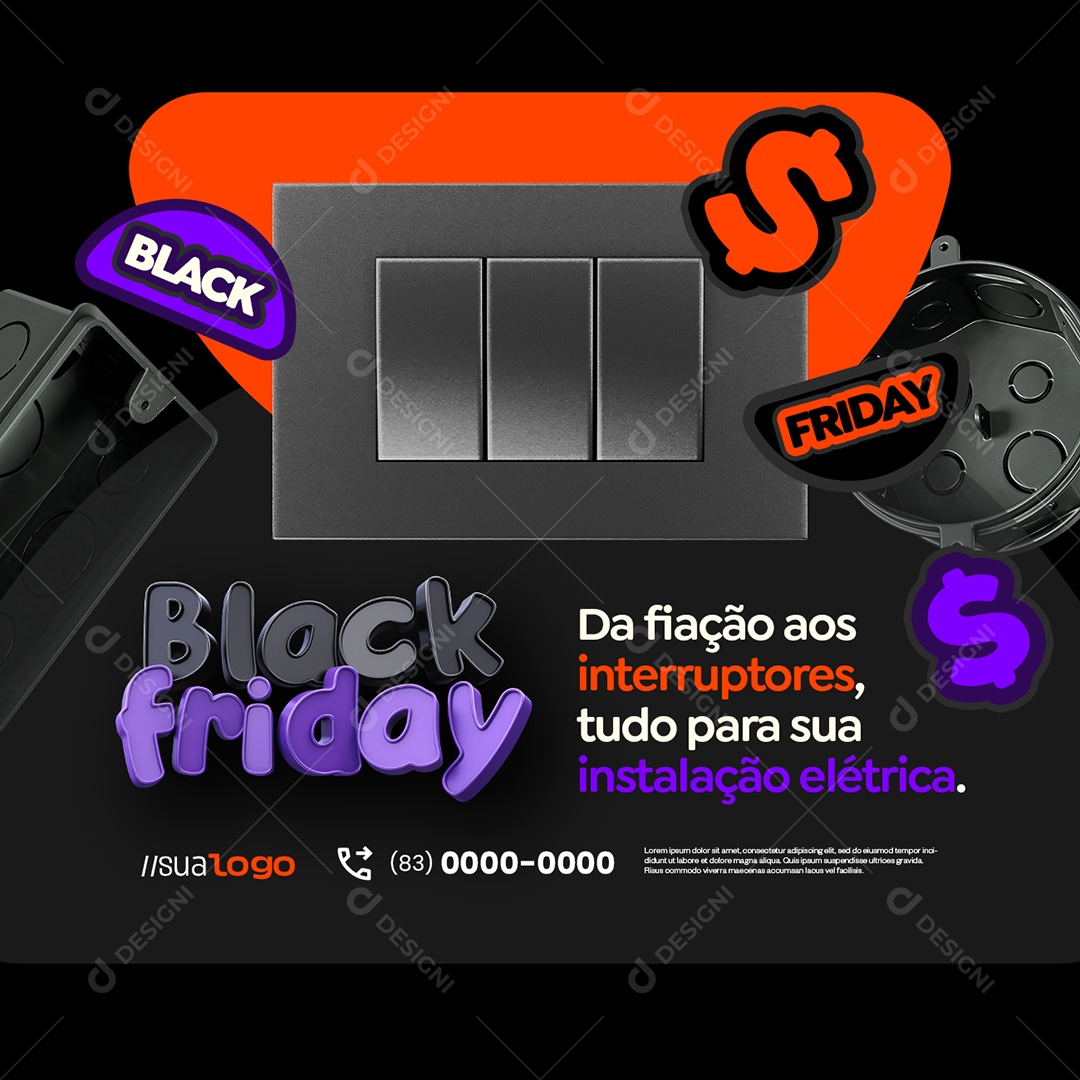Black Friday Loja de Materiais Elétricos Da Fiação aos Interruptores Social Media PSD Editável