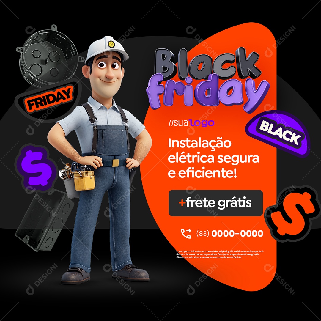 Black Friday Loja de Materiais Elétricos Instalação Elétrica Social Media PSD Editável