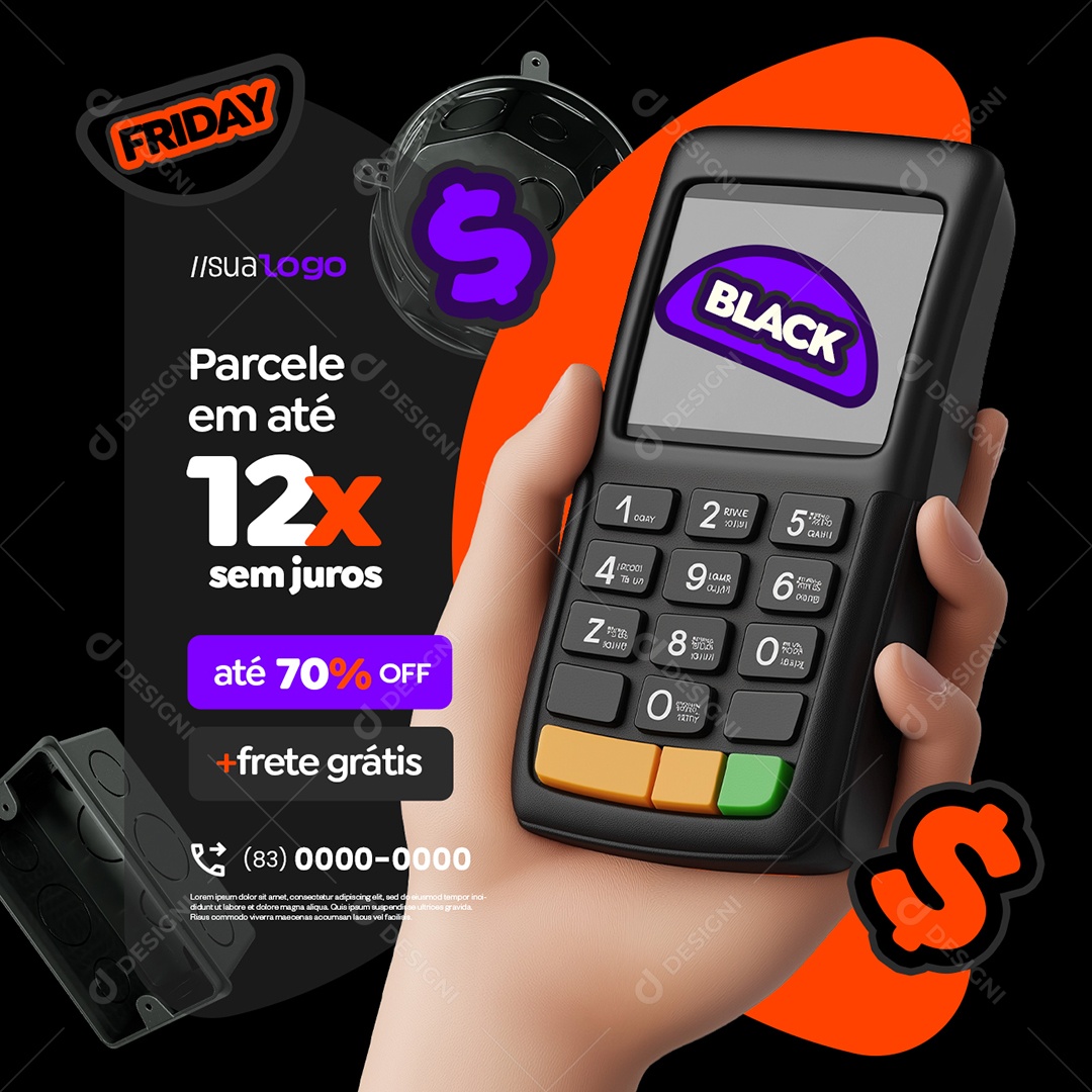 Black Friday Loja de Materiais Elétricos Parcele em Até 12x Social Media PSD Editável