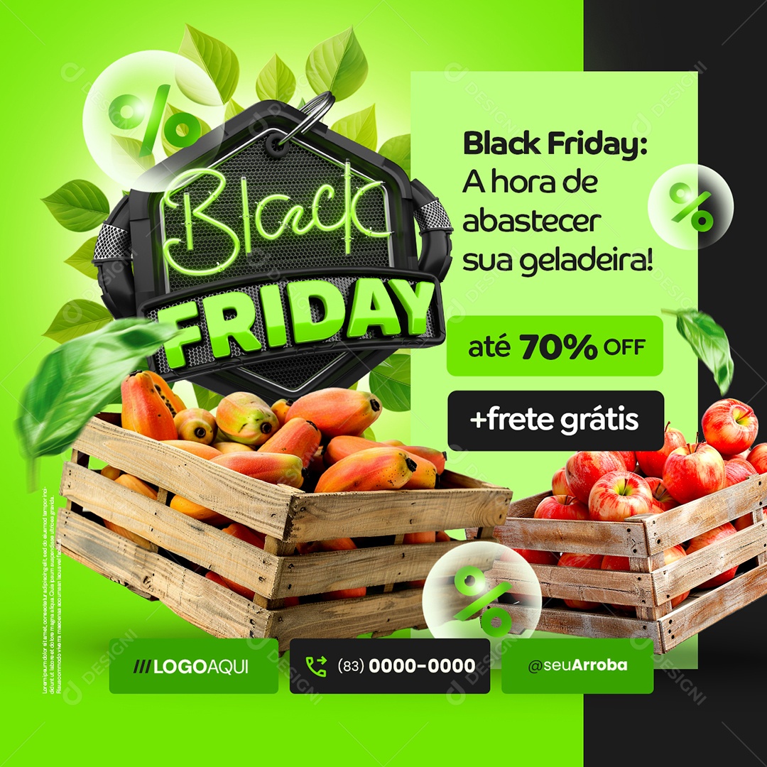 Black Friday Hortifruti Mamão Maçã Frete Grátis Social Media PSD Editável