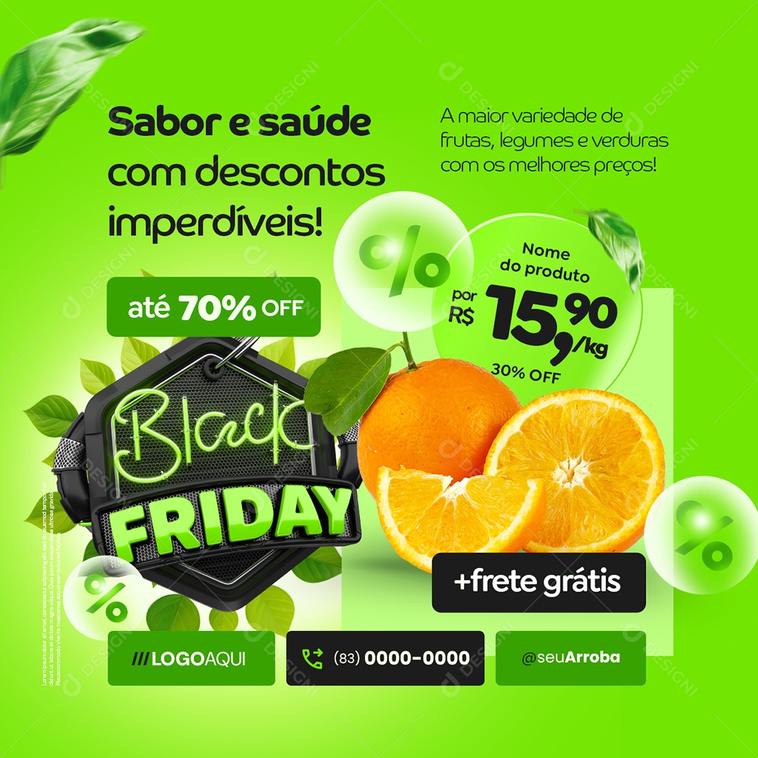 Black Friday Hortifruti Laranja Sabor e Saúde Social Media PSD Editável