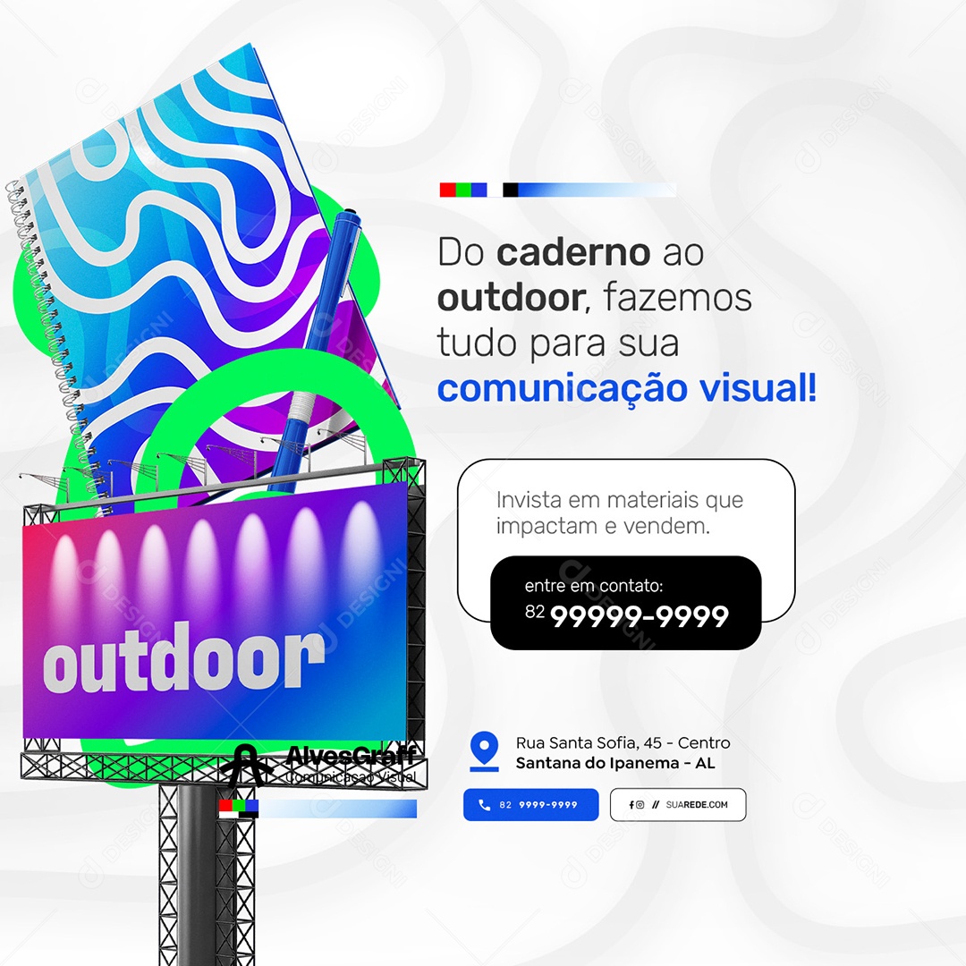 Gráfica Do Caderno ao Outdoor Social Media PSD Editável