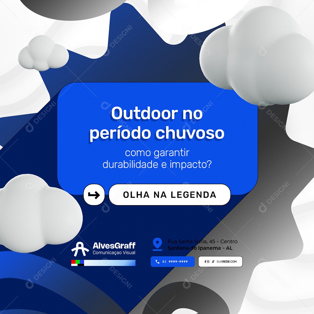 Gráfica Outdoor no Período Chuvoso Social Media PSD Editável