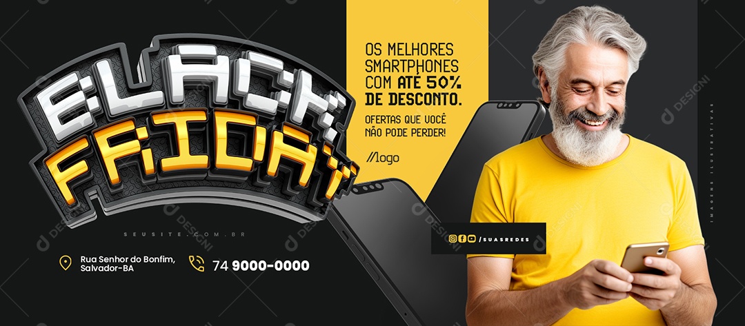 Banner Black Friday Loja de Celulares Os Melhores Smartphones Social Media PSD Editável